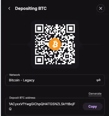 CC7 Casino cryptocurrency payment interface featuring Bitcoin, USDT TRC20, and Ethereum