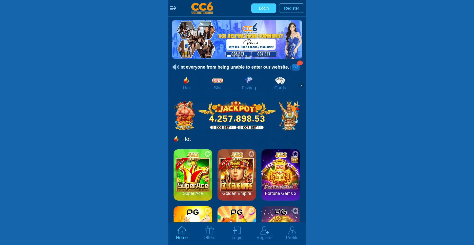 CC7 Casino gameplay screen showing premium casino entertainment and slot action